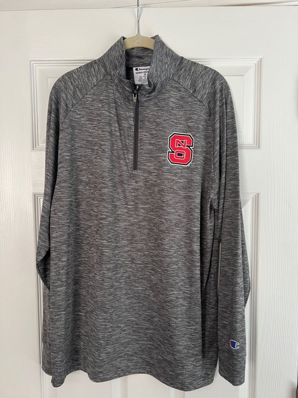 Champion Heather Gray NC State 1/4 Zip Pullover with Red Logo